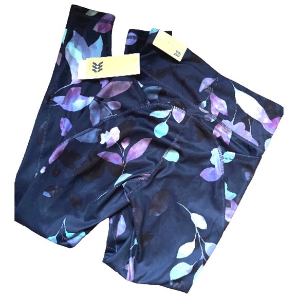All In Motion Floral Active Leggings Sz XS Black Purple Workout Pants - Picture 3 of 9